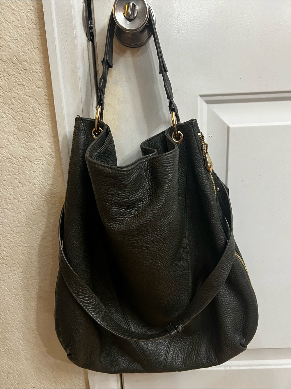 Pour La Victoire Forest Green Pebbled Leather Hobo Tote